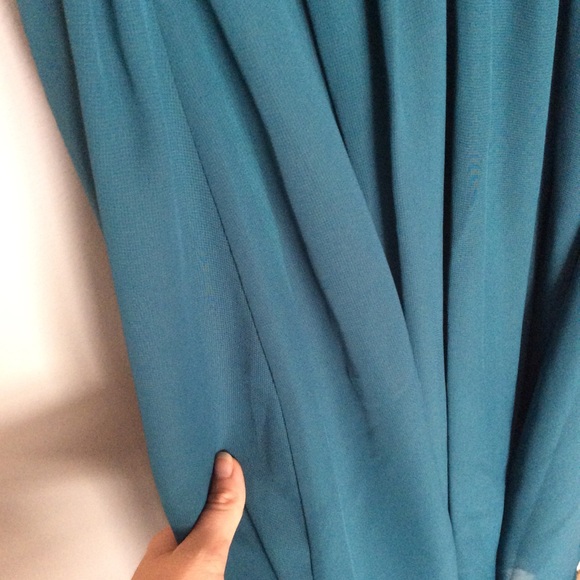 RESERVED Keyhole Chiffon Tea-length Dress Jade Green Size 4 - Picture 3 of 5